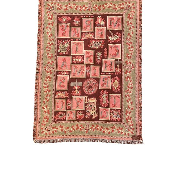 Christmas Tapestry Throw Blanket Goodwin Weavers 70x47 Fringe Red Green USA Made - Picture 7 of 16